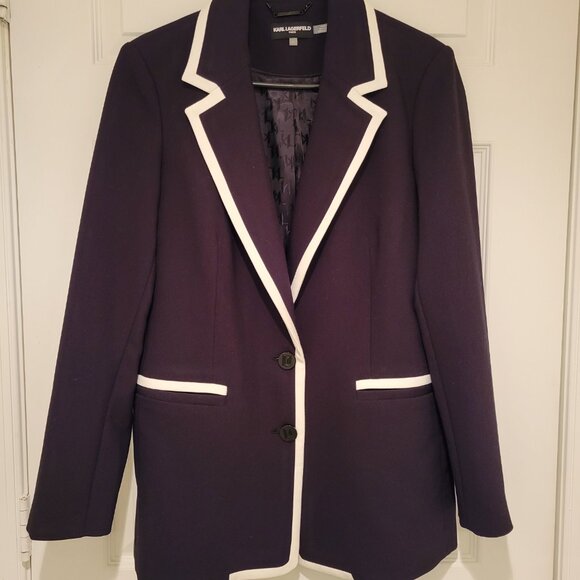 KARL LAGERFELD Classic Black & White Blazer Sz 10 - Picture 3 of 10